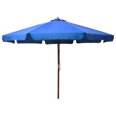 Umbrelă de soare de exterior - stâlp lemn - azuriu - 330 cm