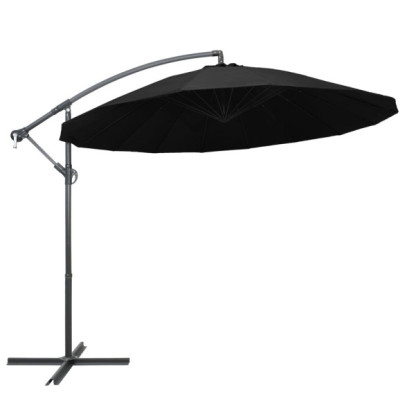 Umbrelă de soare suspendată - negru - 3 m - stâlp de aluminiu