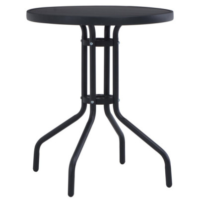 Masă de grădină - negru - 80 cm - oțel și sticlă