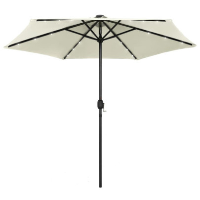 Umbrelă de soare cu LED-uri - stâlp aluminiu - alb nisipiu - 270cm