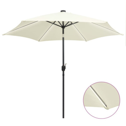Umbrelă de soare cu LED-uri - stâlp aluminiu - alb nisipiu - 300cm