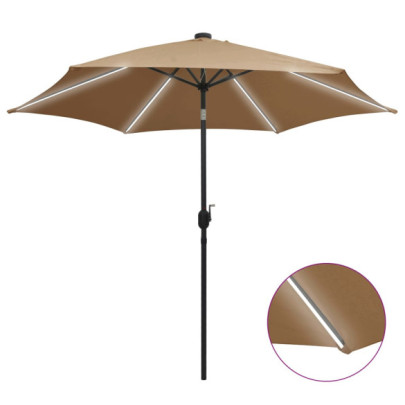 Umbrelă de soare cu LED-uri - stâlp din aluminiu - taupe - 300 cm