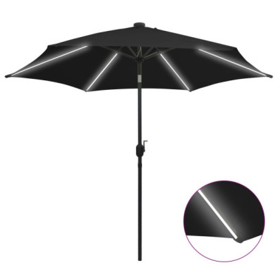 Umbrelă de soare cu LED-uri - stâlp din aluminiu - negru - 300 cm