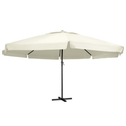 Umbrelă de soare de grădină - stâlp aluminiu alb nisipiu 600 cm