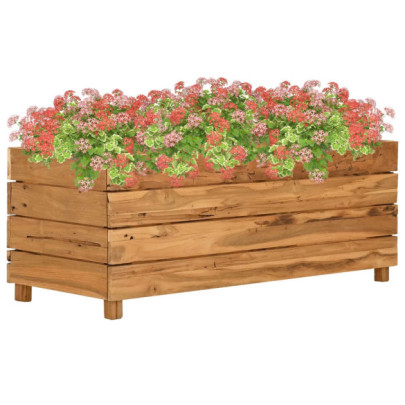Strat înălțat - 100x40x38 cm - lemn de tec reciclat și oțel