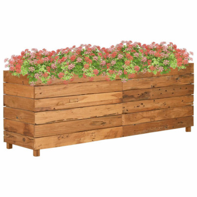 Strat înălțat - 150x40x55 cm - lemn de tec reciclat și oțel