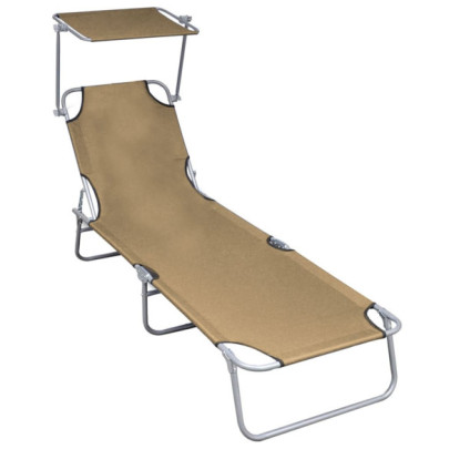 Șezlong pliabil cu copertină - gri taupe - aluminiu
