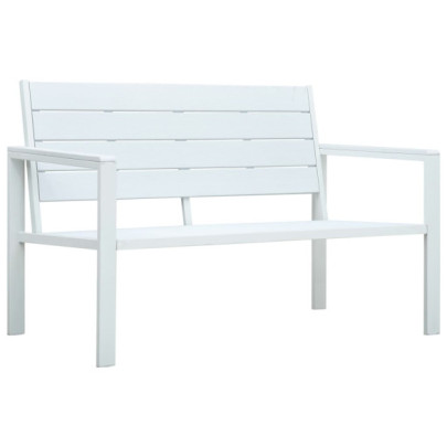 Bancă de grădină - alb - 120 cm - aspect de lemn - HDPE