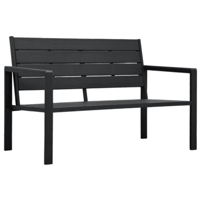 Bancă de grădină - negru - 120 cm - aspect de lemn - HDPE