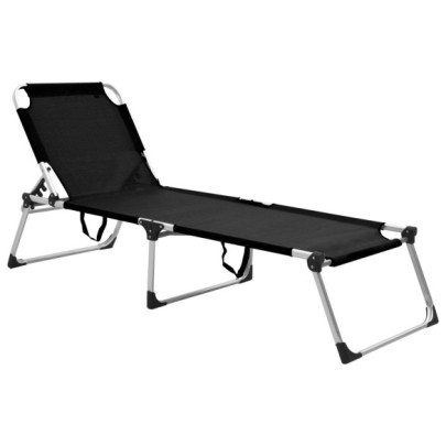 Șezlong pliant Senior - negru - aluminiu - înălțime supimentară