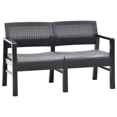 Bancă de grădină de 2 locuri cu perne - antracit - 120cm - plastic
