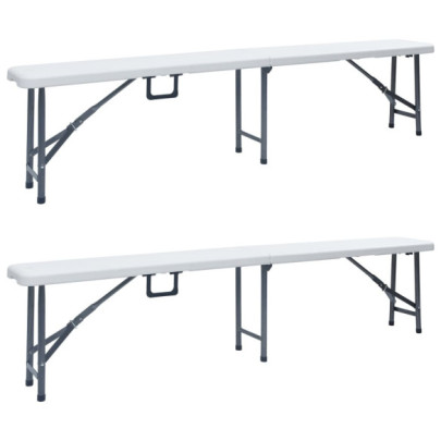 Bănci de grădină pliabile - 2 buc. - alb - 180 cm - HDPE