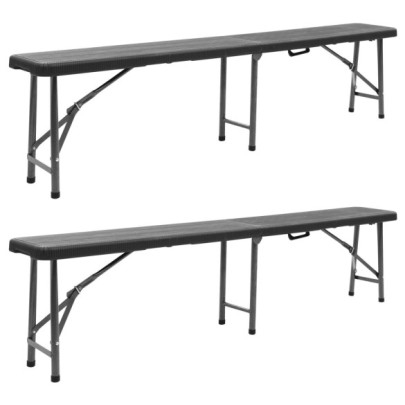 Bănci de grădină pliabile - 2 buc. - negru - 180 cm - HDPE