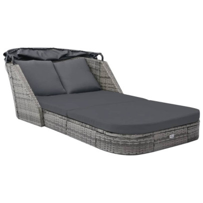 Șezlong cu copertină - antracit - poliratan