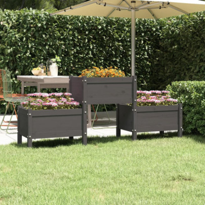 Jardinieră - gri - 178,5x44x75 cm - lemn masiv de pin
