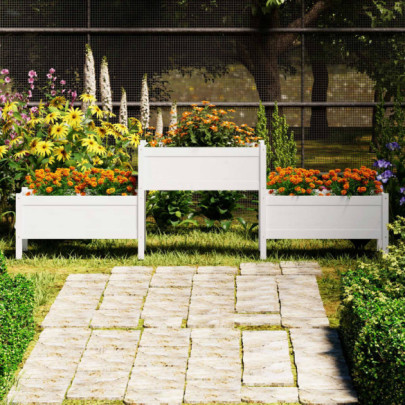 Jardinieră - alb - 245,5x44x75 cm - lemn masiv de pin