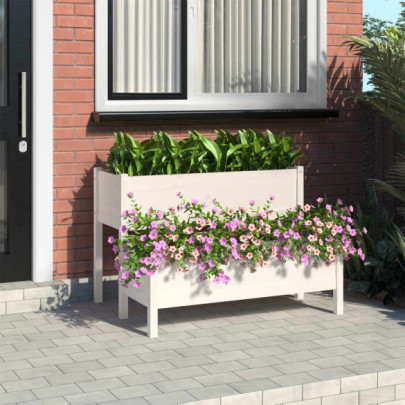 Jardinieră - alb - 110x84x75 cm - lemn masiv de pin