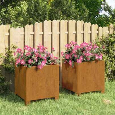 Jardinieră cu picioare - 2 buc - ruginiu - 32x30x33cm - oțel corten