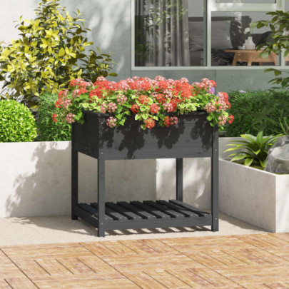 Jardinieră cu raft - gri - 82,5x82,5x81 cm - lemn masiv de pin