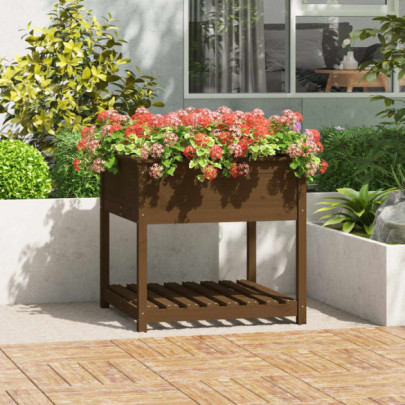 Jardinieră cu raft - maro miere - 82,5x82,5x81 cm - lemn masiv pin