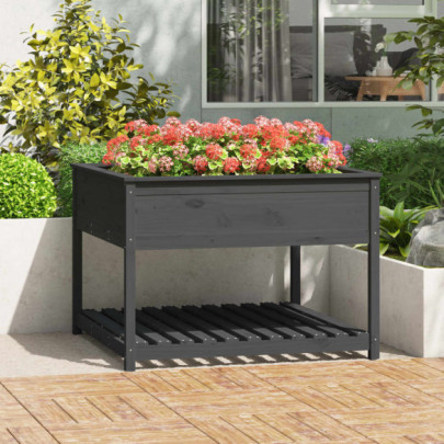 Jardinieră cu raft - gri - 111,5x111,5x81 cm - lemn masiv de pin
