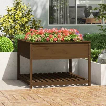 Jardinieră cu raft maro miere 111,5x111,5x81 cm lemn masiv pin