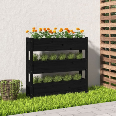 Jardinieră - negru - 112x25x104,5 cm - lemn masiv de pin