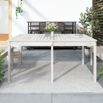 Măsuță de grădină - alb - 159,5x82,5x76 cm - lemn masiv de pin