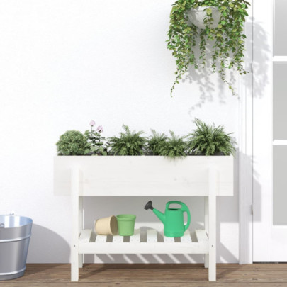 Strat înălțat de grădină - alb - 101x30x69 cm - lemn masiv de pin