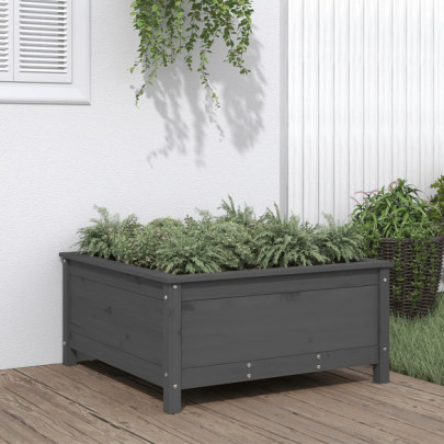 Jardinieră de grădină - gri - 82,5x82,5x39 cm - lemn masiv pin