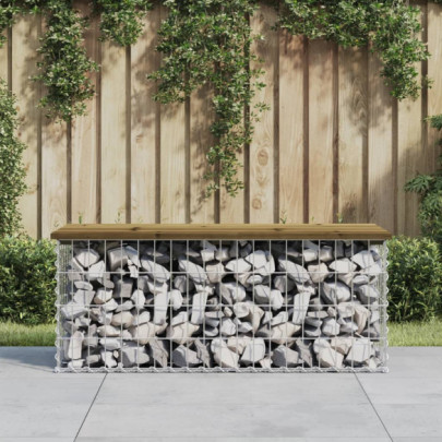 Bancă grădină - design gabion - 103x44x42 cm - lemn pin impregnat
