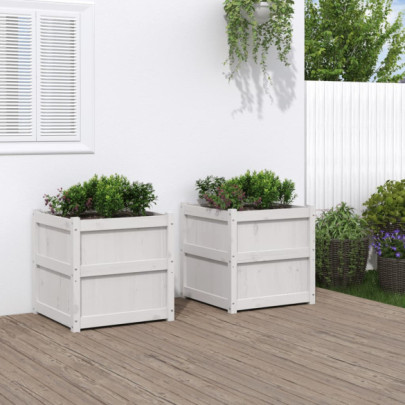 Jardiniere de grădină - 2 buc. - alb - lemn masiv de pin