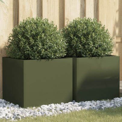 Jardiniere - 2 buc. - verde măsliniu - 42x40x39 cm - oțel