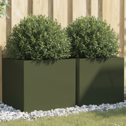 Jardiniere - 2 buc. - verde măsliniu - 49x47x46 cm - oțel