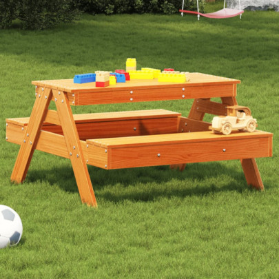 Masă de picnic pentru copii - maro - 88x97x52 cm - lemn masiv pin