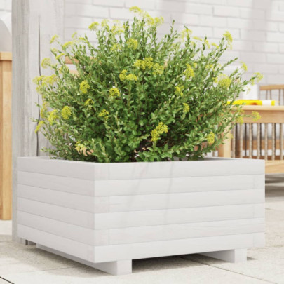 Jardinieră de grădină - alb - 50x50x26,5 cm - lemn masiv de pin
