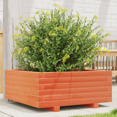 Jardinieră grădină - maro ceruit - 60x60x26,5 cm - lemn masiv pin