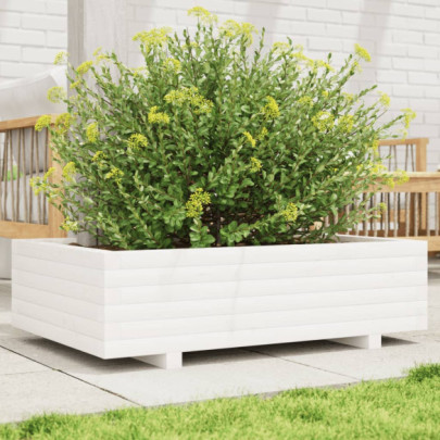 Jardinieră de grădină - alb - 90x60x26,5 cm - lemn masiv de pin