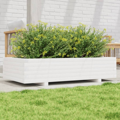 Jardinieră de grădină - alb - 110x60x26,5 cm - lemn masiv de pin