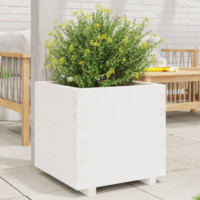 Jardinieră de grădină - alb - 50x50x49,5 cm - lemn masiv de pin