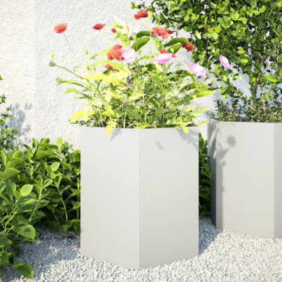 Jardiniere de grădină - 2 buc. alb 46x40x45 cm oțel hexagonală