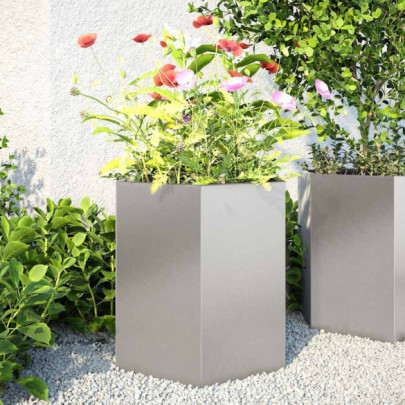Jardiniere grădină 2 buc. 46x40x45cm oțel inoxidabil hexagonală