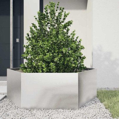 Jardinieră de grădină 138x120x45 cm oțel inoxidabil hexagonal