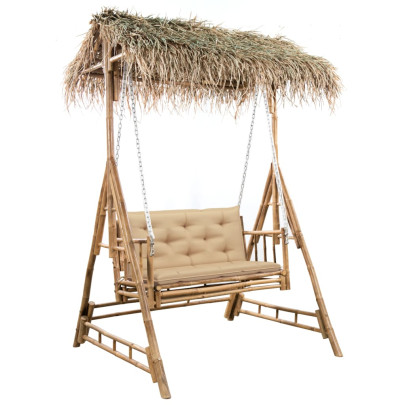 Balansoar 2 locuri - frunze de palmier și pernă - 202 cm - bambus