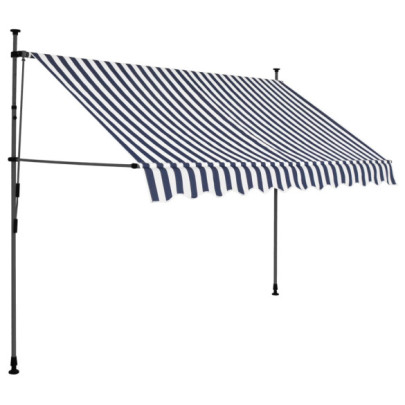 Copertină retractabilă manual cu LED - albastru & alb - 300 cm