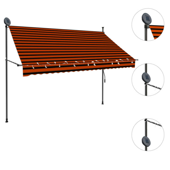 Copertină retractabilă manual cu LED - portocaliu & maro - 250 cm