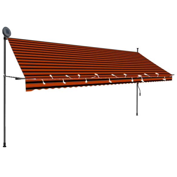 Copertină retractabilă manual cu LED - portocaliu & maro - 400 cm