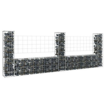 Coș gabion în formă de U cu 3 stâlpi - 260x20x100 cm - fier