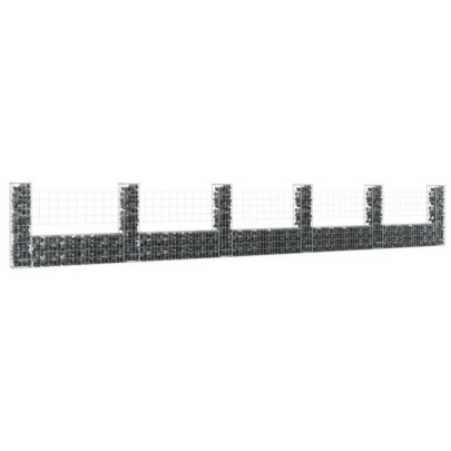 Coș gabion în formă de U cu 6 stâlpi - 620x20x100 cm - fier