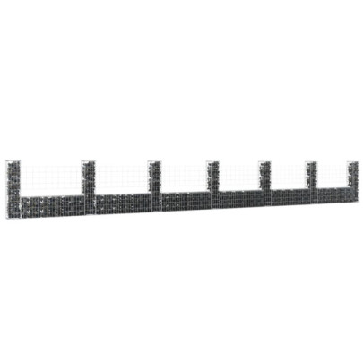 Coș de gabion în formă de U cu 7 stâlpi - 740x20x100 cm - fier